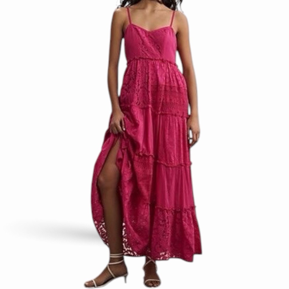 Bhanuni Jyoti Pink Tiered Dress Medium Petite